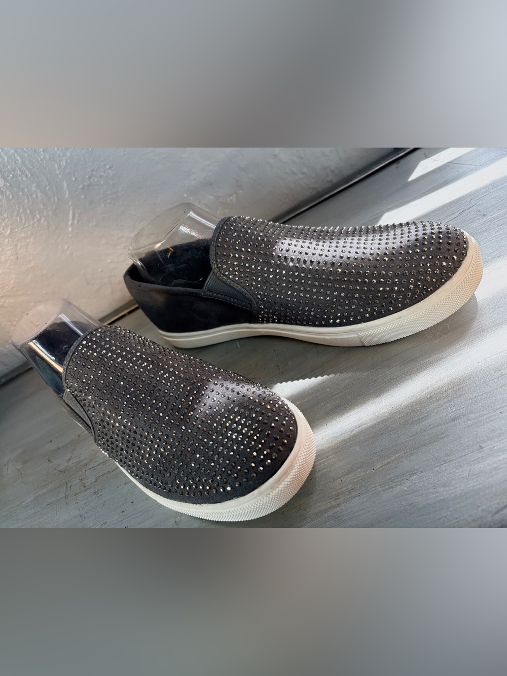 Madden Girl Glitzz Grey Rhinestone Slip-On Sneakers Size 10